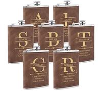 Wedding Flasks for Groomsmen Set of 7, Personalised Groomsmen Gift, Custom Engraved Liquor Whiskey 304 Steel Stainless Flask for Best Man Groom Father of Bride, Brown