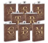 Wedding Flasks for Groomsmen Set of 8, Personalised Groomsmen Gift, Custom Engraved Liquor Whiskey 304 Steel Stainless Flask for Best Man Groom Father of Bride, Brown