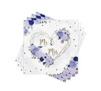 Wedding Floral Paper Napkins Disposable Decorative Mr & Mrs Navy Blue Flower Printed Dinner/Lunch Napkins for Party, Home Table Decor. 80PCS, 2-Ply, Folded 6.5 x 6.5 In.