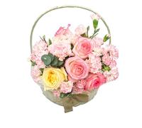 Wedding Flower Basket - Hand Woven Rattan Diameter 16cm Easter Basket With Natural Basket Handle, Bordeaux Ceremony Accessory, Home Decoration | Charming Traditional Storage Item