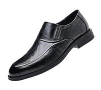 Wedding Formal Shoes for Men Classic Patent Without Lacing Slip On Loafers Plain Toe Leather Shoe Block Heel Non Slip Comfy Wide Shoewear for Office Commute (Black, 8)