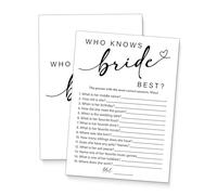 Wedding Games, Who Knows The Bride Best, 20 Minimalist White Bridal Shower Game Cards for Guests, Engagement Bachelorette Party Games