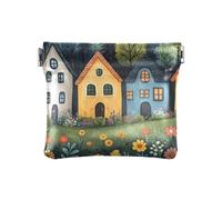 Wedding Garden Happy Bride Groom Women's Leather Coin Change Purse Waterproof Change Wallet for Women, Charming Village Houses Gardens, One Size, Modern