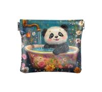 Wedding Garden Happy Bride Groom Women's Leather Coin Change Purse Waterproof Change Wallet for Women, cartoon panda bathtub, One Size, Modern