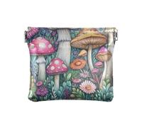 Wedding Garden Happy Bride Groom Women's Leather Coin Change Purse Waterproof Change Wallet for Women, Whimsical Garden Scene Vibrant Flowers Mushrooms, One Size, Modern