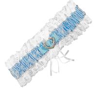 Wedding Garter Gift for Bride Blue Satin with White Lace and Diamante Heart Keepsake - 4512