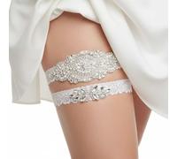 Wedding Garters for Bride, 2 Pieces Stretch Lace Garters Bridal Leg Garter Set for Bride with Rhinestones Pearl Wedding Prom Accessories