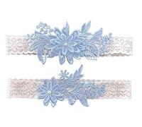 Wedding Garters for Bride Daisy Lace Bridal Garter Hand Sewn Faux Pearls Garter Set 2 Pieces, Sky Blue, One Size