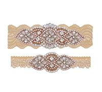 Wedding Garters for Bride, Lace Garter Belt Multicolor Multiple Sizes Pack of 2(Beige+Champagne Gold)