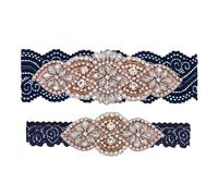 Wedding Garters for Bride, Lace Garter Belt Multicolor Multiple Sizes Pack of 2(Blue+Champagne Gold)