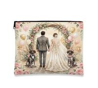 Wedding German Shorthaired Pointer Makeup Bag, Luxury Floral Marriage Cosmetic Travel Pouch for Women, Portable Small Canvas Zipper Organizer, Dog Toiletry Bag 7x9 Inch