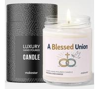 Wedding Gift for Catholic Couple - Luxury Soy Wax Candle - Vanilla, Jasmine, Sugared Almond - Makester