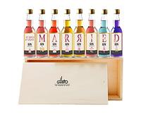 Wedding Gift - Premium Miniature Just Married Gin Set 40ml each - Pack of 8 | Fruity flavour variety • Novelty labels for newlyweds • Keepsake wooden case • Toast to wedded bliss • Thank-you guest favour