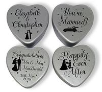 Wedding Gift Set of 4 personalised mini heart shaped tins with mints in a box perfect keepsake for happy newlywed couple. (Classic - “Happily Ever After”)