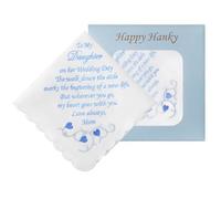 Wedding Gift Something Blue Handkerchief, White Cotton Embroidered Handkerchief for Happy Tears Wedding Day Bride Groom Gift, White & Blue, 11.02" x 11.02"