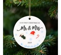 Wedding Gifts 2025 for Couples, Our 1st Christmas as Mr. and Mrs. Ornament First Just Married Ornament Ceramics Christmas Tree Decoration with Rope for Newlyweds Holiday Hanging Decor