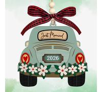 Wedding Gifts 2026 Mr and Mrs Gifts Ornament Exquisite Just Married Decorations Rustic Wooden Car-Shaped Ornament with Bow Tie & Flower for Newlyweds Couples Bride Groom Anniversary