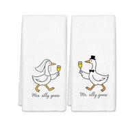 Wedding Gifts for Bride and Groom, 2 Pcs Mr & Mrs Silly Goose Tea Towels for Kitchen, Soft & Absorbent Microfiber Tea Towels, Mr and Mrs Gifts for Couples, Quick-Dry Hand Towels for Kitchen Bathroom