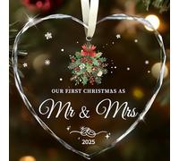 Wedding Gifts for Couples 2025, Our First Christmas as Mr and Mrs Ornament 2025 Engagement Gift Crystal Glass Ornament Newlywed Gift for Couples Just Married Gifts 2025