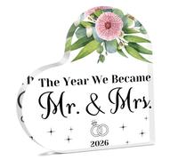 Wedding Gifts for Couples 2026 Acrylic Heart Keepsake Honeymoon Bridal Shower Gift for Married Newlywed Desk Decor Sign Just Married Gift for Couples Bride Groom Acrylic Sign Gifts Mr and Mrs Keepsake