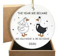 Wedding Gifts for Couples 2026 the Year We Became Mrs and Mr First Married Christmas Ornament Bridal Shower Gifts Engagement Party Decoration Ceramic Round Ornament