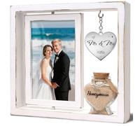 Wedding Gifts for Couples - 360° Rotating Double-Sided Picture Frame with Honeymoon Sand Keepsake Jar, Holds Two 4x6 Photos, Ideal for Bridal Shower, Mr & Mrs Engagement and Newlywed Gift Set (Mr