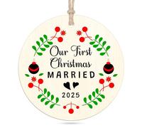 Wedding Gifts for Couples First Christmas Married Wooden Ornament 2025 Bridal Shower Wedding Gifts for Newlyweds Mr and Mrs Couple Bride Just Married Gift for Friends Sister Christmas Hanging Ornament
