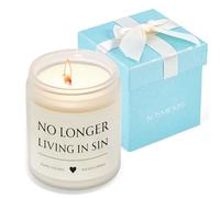 Wedding Gifts for Newlyweds, Engagement Gifts for Couples, Bachelorette Bridal Shower Gift for Bride and Groom His and Her Anniversary Present No Longer Living in Sin Soy Wax Candle