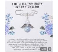 Wedding Gifts for Women Bride Newlyweds A Little Hug from Heaven on Your Weddings Day Bouquet Charms for Wedding Memory Memorial Bouquet Photo Charms Angel Wings and Pin Blue Charm for Bride
