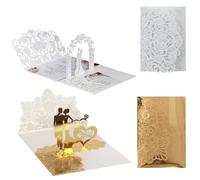 Wedding Greeting Cards, Wedding Cards for Bride and Groom, 3D Weddings Card Design, White and Gold Minimalist Theme Greeting Cards Weddings Evening Invites for Marriage Invitations
