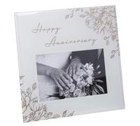 Wedding Grey Glass 6'x4' Photo Frame with Glitter / Wording - Happy Anniversary