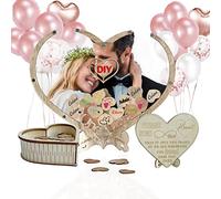 Wedding Guest Book Alternative, Personalized Rustic Guest Registry Heart Frame Drop Box with 65pcs Wooden Hearts Wishing Jar, for Baby Shower Birthday Party Remembrance Decoration