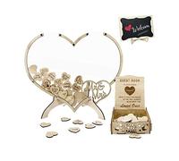 Wedding Guest Book Alternative, Wooden Heart Guest Book with 100 Wooden Hearts Drop Top Frame Guestbook, Wedding Guestbook Alternative with Stand Wooden Wedding Guest Book Letters (03)
