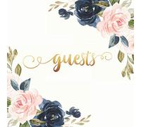 Wedding Guest Book: Navy Blue & Blush Pink Original Watercolor Artwork Cover | 200 Guests with Unique Interior