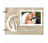 Wedding Guest Book, Personalised DIY Album Memory Signature Wooden 40 Pages Rustic Vows Book Scrapbook with Couple's Photo Slot, For Engagement Reception, Anniversary, Birthday Party