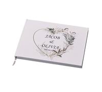 Wedding Guest Book Personalised With Green Silver Floral Heart Theme