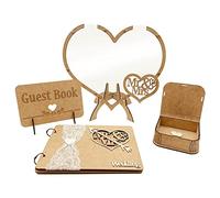 Wedding Guest Book Set Wood Love Heart Ornament Wood Storage Kit for Wedding Reception Engagement Anniversary Decoration Supplies