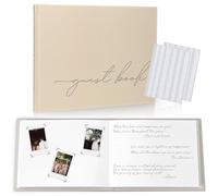 Wedding Guest Book With Clear Photo Corners Self Adhesive Stickers - Linen Photo Guestbook to Sign at Bridal Shower or Wedding Reception Party - 100 Pages - Half Blank and Lined Thick Paper Books