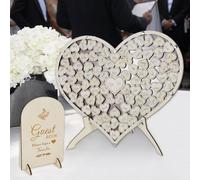 Wedding Guest Book,Wooden Heart Shaped Alternative GuestBook with 86 Wood Hearts,39x27CM Bridal Shower Birthday Baptism Graduation Wedding Decoration for Sign