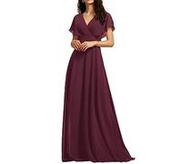 Wedding Guest Dress for Women Ruffle Sleeve V Neck A-Line Formal Prom Evening Gowns Cabernet UK16