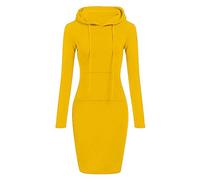Wedding Guest Dress Sweatershirt Patchwork Solid Casual Sleeve Long Womens Long Dress Neck O Women's Dress White Dress for Women (Yellow, XL)