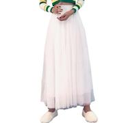 Wedding Guest Dress Women's Triple Solid Color Layered Mesh Skirt Puffy Skirt Bustier Maxi Dresses for Women (White, One Size)