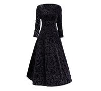 Wedding Guest Dresses for Women Midi Formal V Neck Prom Gown for Women Elegant Ball Gown 3/4 Sleeve Maxi Dress Empire Waist Bridesmaid Wedding Charming Dress Women Velvet Wedding Dresses (Black, XL)