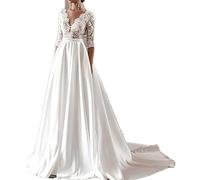 Wedding Guest Dresses for Women,Summer Deep V-Neck Lace Evening Dress Wedding Gowns Floor Length Prom Dresses Formal Gowns