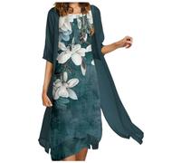 Wedding Guest Dresses for Women UK Casual Dresses a Line Dress + Cardigan Two-Piece Set Summer Dress Holiday Dresses for Women UK Dark Blue
