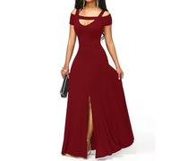 Wedding Guest Dresses for Women UK Clearance Elegant Cut Out Shoulders Ladies Maxi Dress Deep V Neck Split Short Sleeve Prom Dresses Flowy Evening Party Mother of The Bride Long Dresses S-XL Red