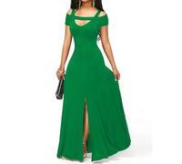 Wedding Guest Dresses for Women UK Elegant Cut Out Shoulders Ladies Maxi Dress Deep V Neck Split Short Sleeve Prom Dresses Flowy Evening Party Mother of The Bride Long Dresses Sale Clearance