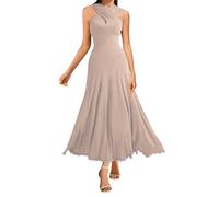 Wedding Guest Dresses for Women UK Elegant Halter Neck Ladies Maxi Dress Sexy Front Cross Sleeveless Prom Dresses Flowy Evening Party Occasion Mother of The Bride Long Dresses Sale Clearance Beige