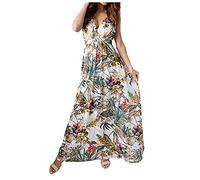 Wedding Guest Dresses for Women UK Hawaiian Fancy Dress Summer Dresses Sleeveless Floral Boho Style Maxi Sundress Deep V Neck Prom Evening Dress