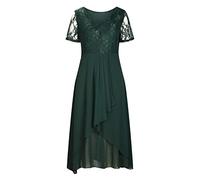 Wedding Guest Dresses for Women UK Petite,Ladies Lace Chiffon Dresses Sexy V Neck Short Sleeve Prom Elegant Knee Length Midi Dress Evening Party Special Occasions Dress Comfy